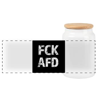Rough lettering on black fck afd - Panoramic Cookie Jar with Wooden Lid - white - Front
