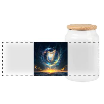 Harp in Cosmic Dawn - Panoramic Cookie Jar with Wooden Lid - white - Front