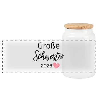 Große Schwester 2026 - Panorama Keksdose mit Holzdeckel - Weiß - Vorne