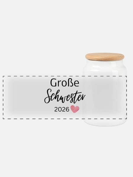 Große Schwester 2026 - Panorama Keksdose mit Holzdeckel - Weiß