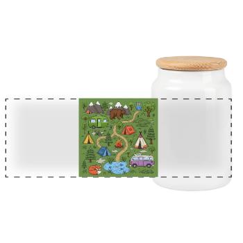 Forest Camping Adventure Illustration - Panoramic Cookie Jar with Wooden Lid - white - Front