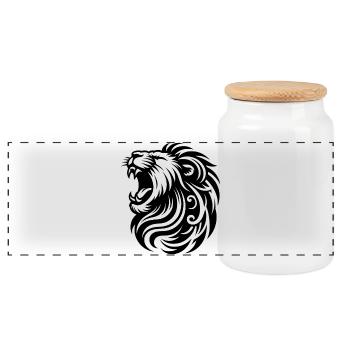 Lion rugissant avec une crinière et des dents élégantes - Boîte à biscuits avec couvercle en bois - blanc - Devant