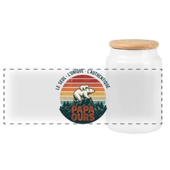 Papa Ours Montagne Retro Soleil - Boîte à biscuits avec couvercle en bois - blanc - Devant
