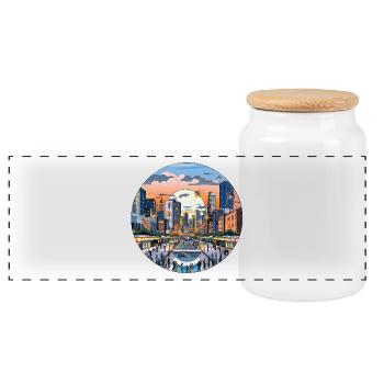Sonnenuntergang über der Skyline - Panorama Keksdose mit Holzdeckel - Weiß - Vorne