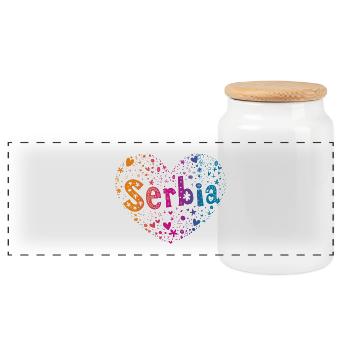 Serbie - Boîte à biscuits avec couvercle en bois - blanc - Devant