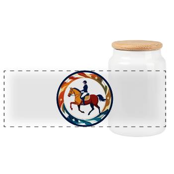 Rider in Star Arch Emblem Equestrian Motif - Panoramic Cookie Jar with Wooden Lid - white - Front