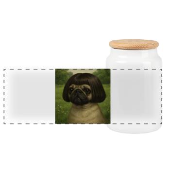 Dog with bobHairstyle in the countryside - Panoramic Cookie Jar with Wooden Lid - white - Front