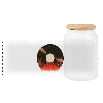 Retro Vinyl Record with Sound Waves - Panoramic Cookie Jar with Wooden Lid - white - Front