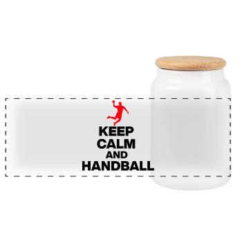 KEEP CALM & KEMPA-TRICK! DEUTSCHLAND HANDBALL ROT - Panorama Keksdose mit Holzdeckel - Weiß - Vorne