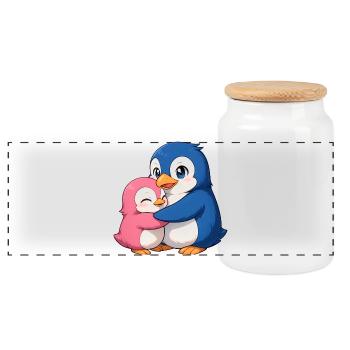 Des amis pingouins câlins - Boîte à biscuits avec couvercle en bois - blanc - Devant
