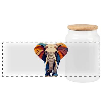 Farbiger großer Elefant bunte Vektor Grafik Motiv - Panorama Keksdose mit Holzdeckel - Weiß - Vorne