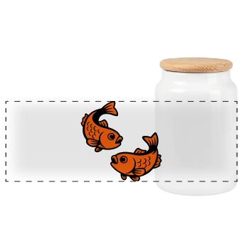 Fish in Japan Style - Panoramic Cookie Jar with Wooden Lid - white - Front