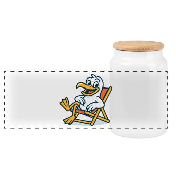 Casual duck in beach chair - Panoramic Cookie Jar with Wooden Lid - white - Front