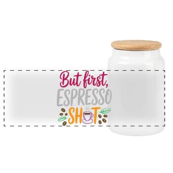 But first espresso shot - Panoramic Cookie Jar with Wooden Lid - white - Front