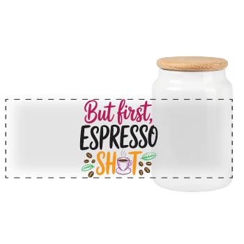 Mais le premier shot d’espresso - Boîte à biscuits avec couvercle en bois - blanc - Devant