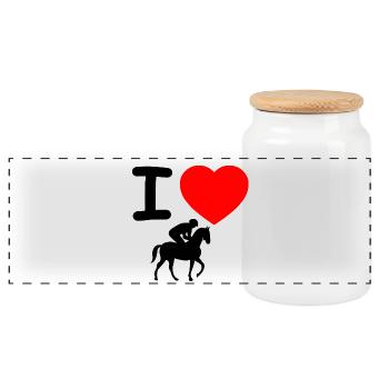 horses - Panoramic Cookie Jar with Wooden Lid - white - Front