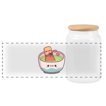Mignon bol de thé matcha et fouet pour la Saint-Valentin - Boîte à biscuits avec couvercle en bois - blanc - Devant
