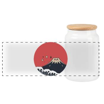 Mount Fuji Red Smile - Panoramic Cookie Jar with Wooden Lid - white - Front