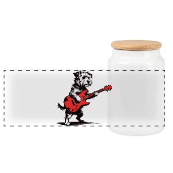 Yorkie Rocker : Chien vintage avec design de guitare - Boîte à biscuits avec couvercle en bois - blanc - Devant