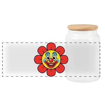 Fleur de clown de carnaval, costume de fleur éclaboussée - Boîte à biscuits avec couvercle en bois - blanc - Devant