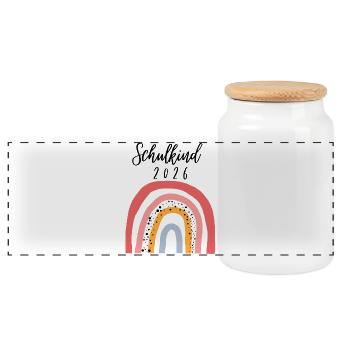 School Child 2026 Rainbow Gift for School Enrollment - Panoramic Cookie Jar with Wooden Lid - white - Front