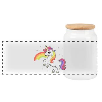 Einhorn und Regenbogen - Magical Unicorn Design - Panorama Keksdose mit Holzdeckel - Weiß - Vorne
