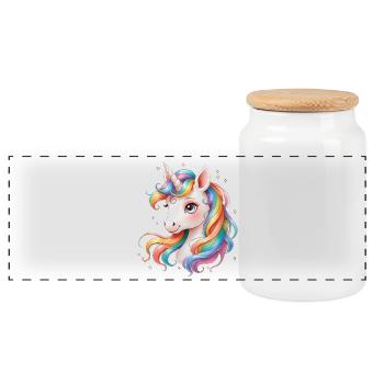 Regenbogen Einhorn - Cute Rainbow Unicorn - Panoramic Cookie Jar with Wooden Lid - white - Front