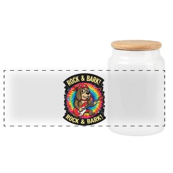Rock & Bark Tie-Dye Guitar Dog - Panoramic Cookie Jar with Wooden Lid - white - Front