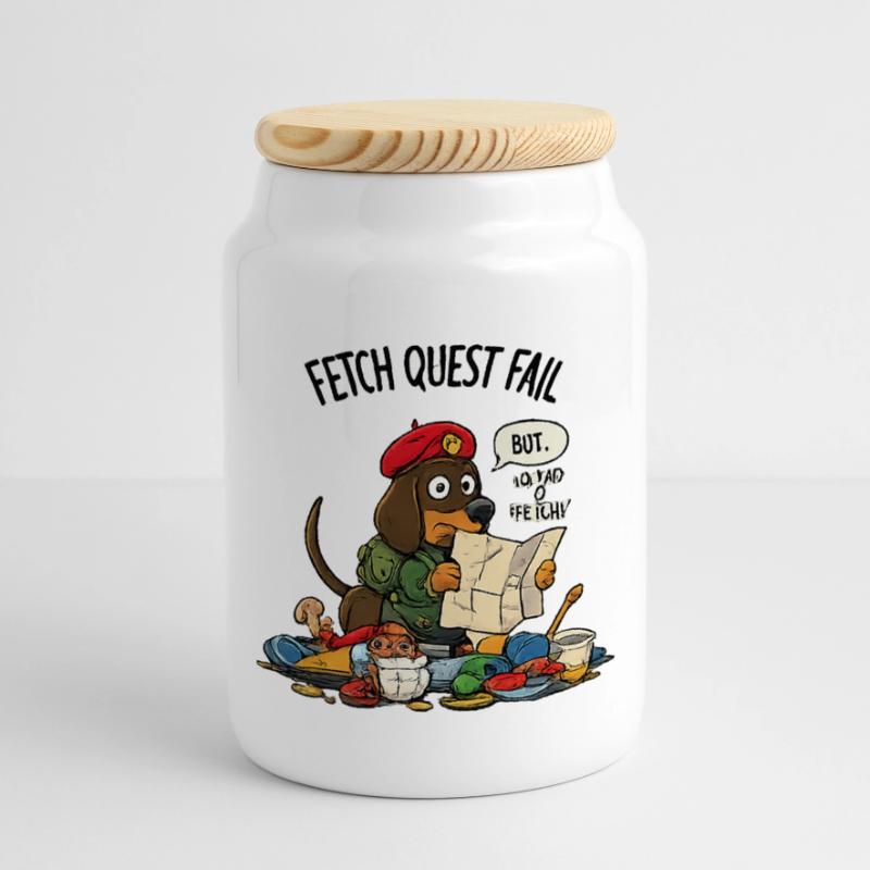 Fetch Quest Fail Pup Panoramic Cookie Jar with Wooden Lid