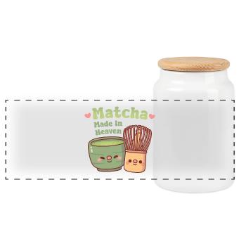 Süßer Matcha und Schlagei Matcha im Himmel gemacht Wortspiel - Panorama Keksdose mit Holzdeckel - Weiß - Vorne