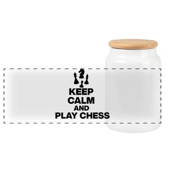 RESTE CALME ET JOUE AUX ÉCHECS ! JOUEUR D’ÉCHECS NOIR - Boîte à biscuits avec couvercle en bois - blanc - Devant