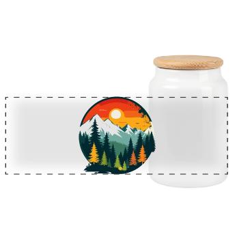 Montagnes Forêt Montagnes Vue panoramique Motif du cercle de la nature - Boîte à biscuits avec couvercle en bois - blanc - Devant
