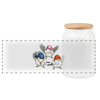 Bird Crew Street Vibe - Panoramic Cookie Jar with Wooden Lid - white - Front