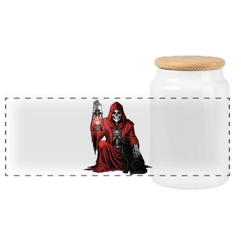 Red Hood Sensenmann Laternenkatze - Panorama Keksdose mit Holzdeckel - Weiß - Vorne