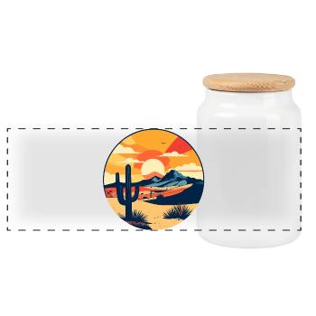 Wüstenpanorama rote Sonne Wüste Landschaft Motiv - Panorama Keksdose mit Holzdeckel - Weiß - Vorne