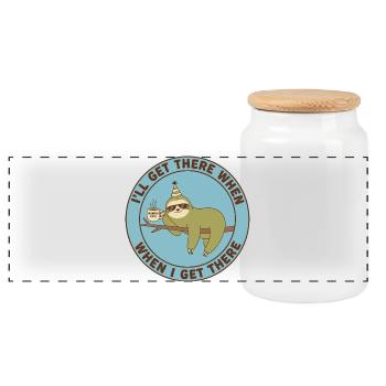 Sloth Monday Treibstoff-Casual - Panorama Keksdose mit Holzdeckel - Weiß - Vorne