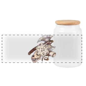Rollenspiel Tabletop D20 Würfel Geschenk Barbar - Panorama Keksdose mit Holzdeckel - Weiß - Vorne