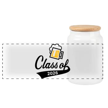 Class Of 2026 (Abschlussklasse / Bier / 3C POS) - Panorama Keksdose mit Holzdeckel - Weiß - Vorne