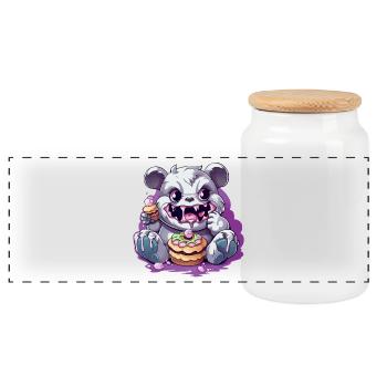 Cute panda monster with candy - Panoramic Cookie Jar with Wooden Lid - white - Front