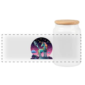 Sternen-Unicorn mit Teleskop - Panorama Keksdose mit Holzdeckel - Weiß - Vorne