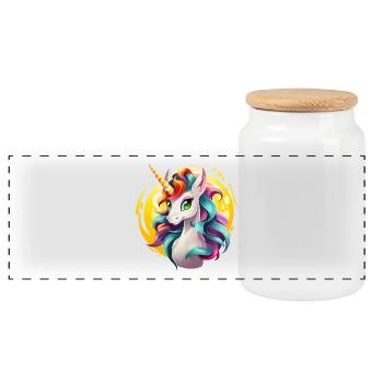 Rainbow Unicorn in Sonnencircle - Panoramic Cookie Jar with Wooden Lid - white - Front