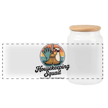 Funny Cleaning Design - Panoramic Cookie Jar with Wooden Lid - white - Front