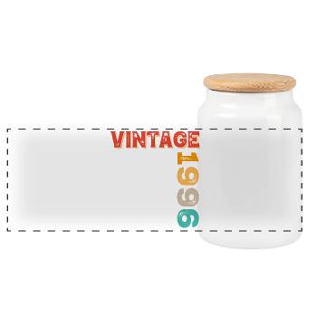 Vintage 1996 - Panoramic Cookie Jar with Wooden Lid - white - Front