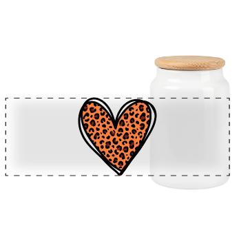 Leo Heart - Trendy Animal Print Fashion Design - Panoramic Cookie Jar with Wooden Lid - white - Front