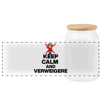 KEEP CALM AND VERWEIGERN! MUSTERUNG WEHRPFLICHT s - Panorama Keksdose mit Holzdeckel - Weiß - Vorne