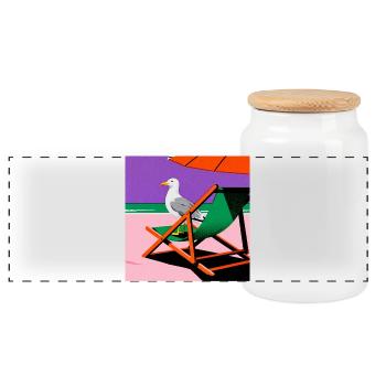 Colorful beach chair and seagull - Panoramic Cookie Jar with Wooden Lid - white - Front