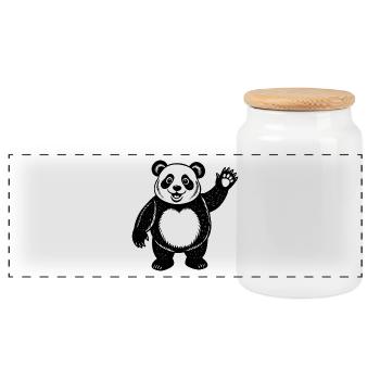 Panda winkt Hallo - Panorama Keksdose mit Holzdeckel - Weiß - Vorne