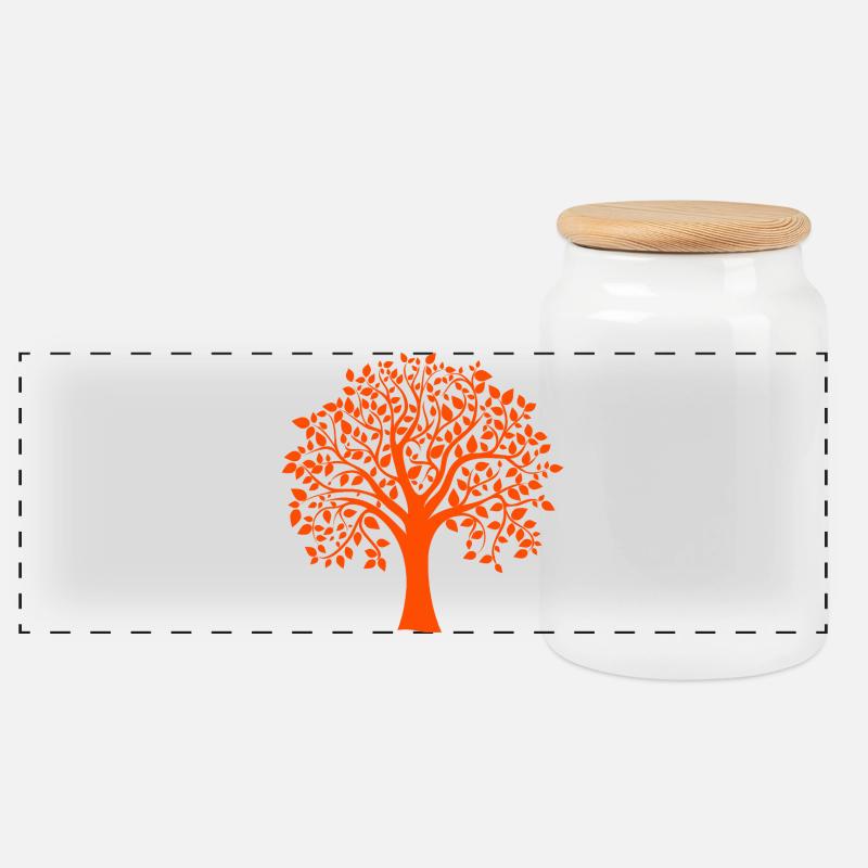 Grundsilhouette mit Orange Jumbo Tree Print - Panorama Keksdose mit Holzdeckel - Weiß