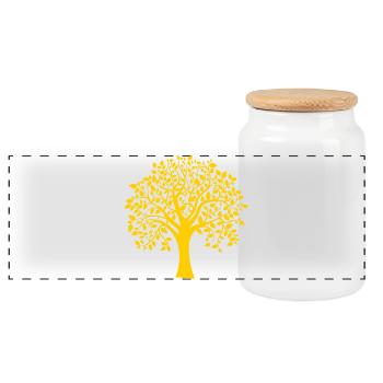 Grund: Gelber Jumbo-Baum-Print-Schatten - Panorama Keksdose mit Holzdeckel - Weiß - Vorne