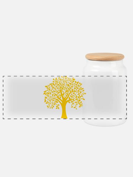 Grund: Gelber Jumbo-Baum-Print-Schatten - Panorama Keksdose mit Holzdeckel - Weiß